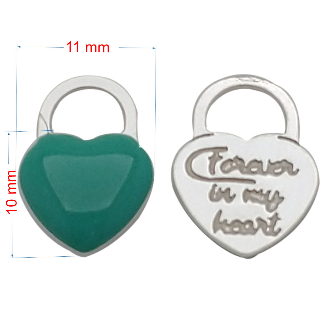 Pingente de prata 925 coração forever resina verde